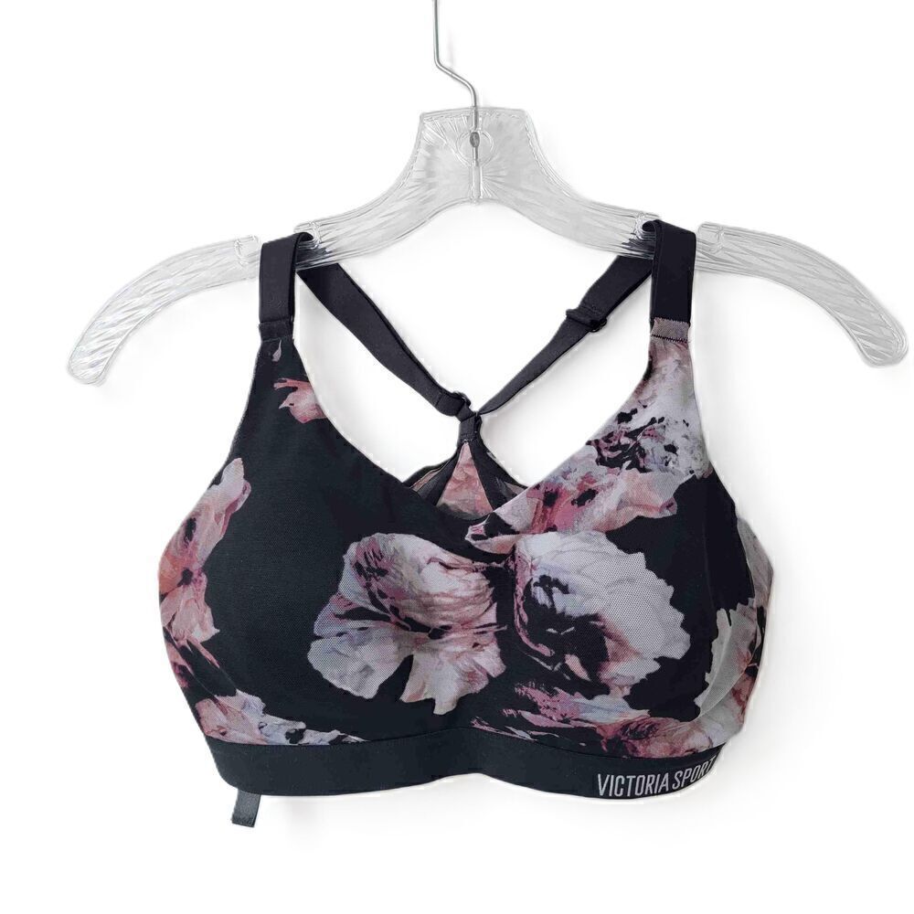 Victoria Sport Floral Black Pink Strappy Back Whymsigoth Grunge Sports Bra 32D